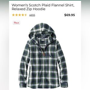 LL Bean Women's Scotch Plaid Flannel Shirt, Relaxed Zip Hoodie